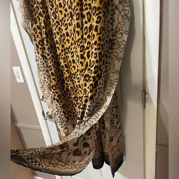 Vintage Winlar Kaftan~Gold Satin Leopard Print V-Neck Mob Wife Glam One Size - Picture 5 of 6